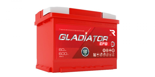 Аккумулятор GLADIATOR EFB 60Ач, прямая полярность — купить в магазине akkumulyator.online с бесплатной доставкой и установкой по Самаре.